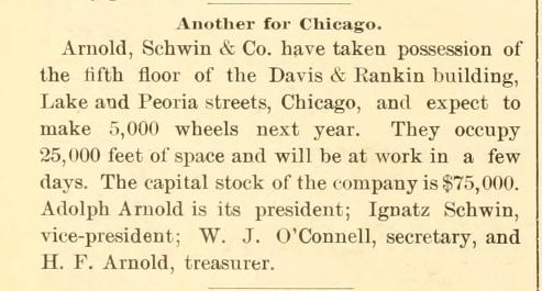 Arnold Schwinn announcement 1895