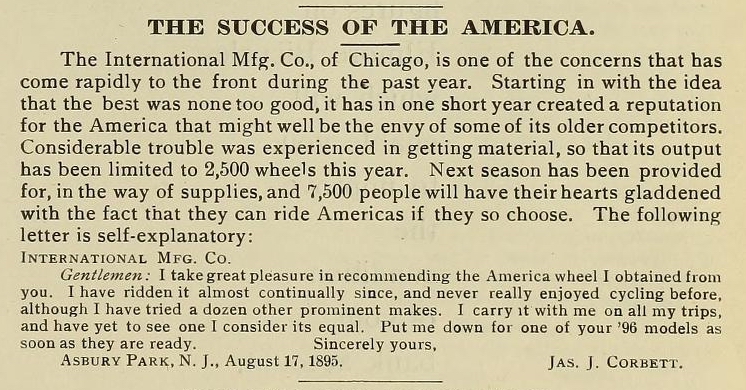 America Bicycle from International Mfg a success.