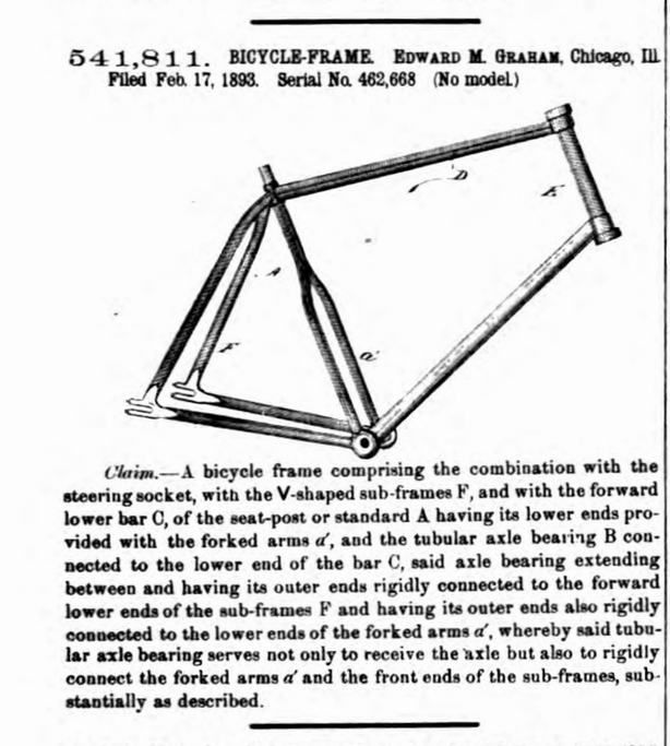 Graham Bicycle Patent, 1895 June 25