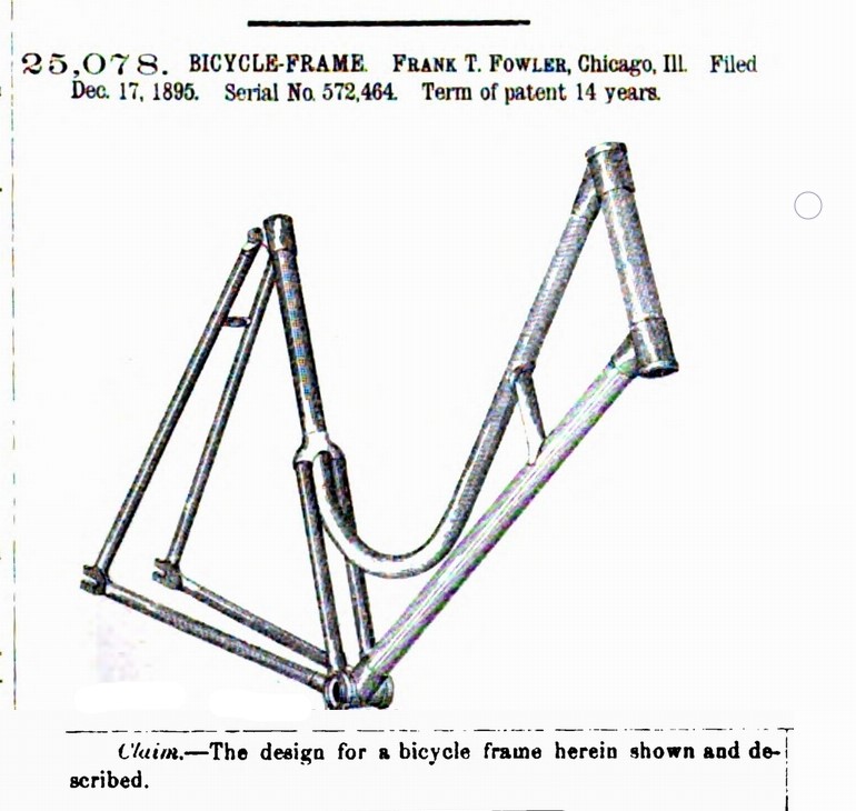 Fowler bicycle frame patent, 1896 January 21