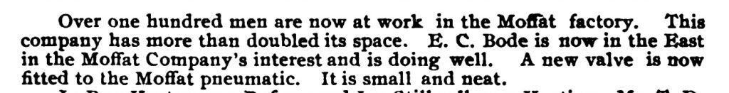 Moffat Cycle factory notes. The Bearings, 1892 June 17.