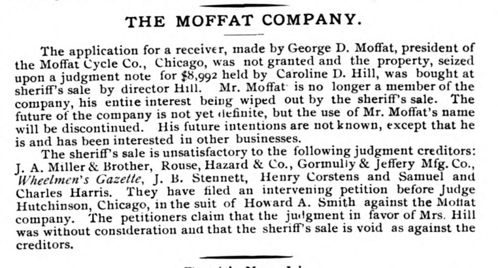 Moffat receiver application. The Bearings, 1892 Aug 19.