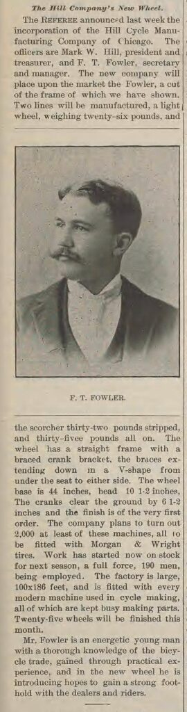 Hill Cycle Mfg announce new frame, The Referee,1892 November 11