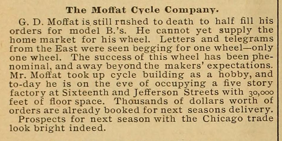 Moffat Cycle Company prospects.