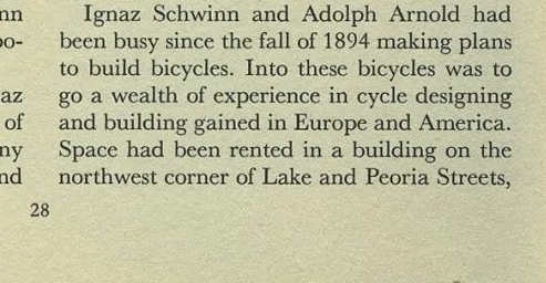 50 Years of Schwinn Built Bicycles. Page 28 excerpt, 1894 planning.