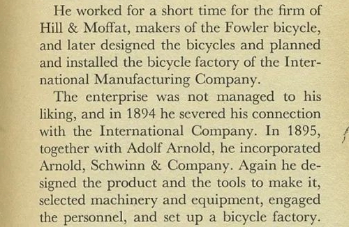 50 Years of Schwinn Built Bicycles. Page 9 excerpt.